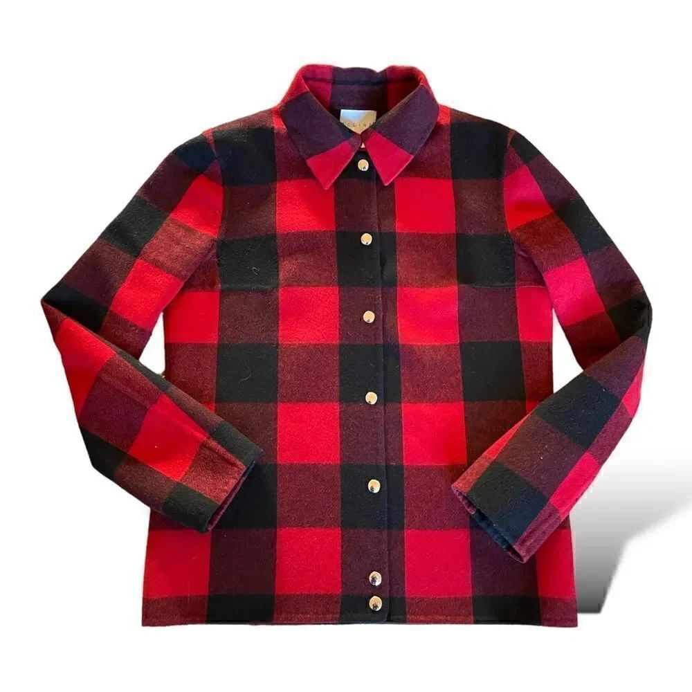 CELINE Wool/Cashmere Red & Black Plaid Jacket |Size: 40| - Picture 1 of 10